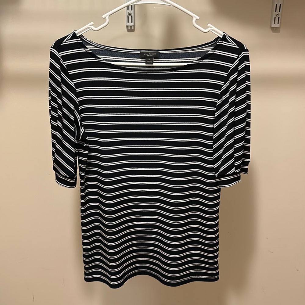 Striped Puff Sleeve Ann Taylor Blouse